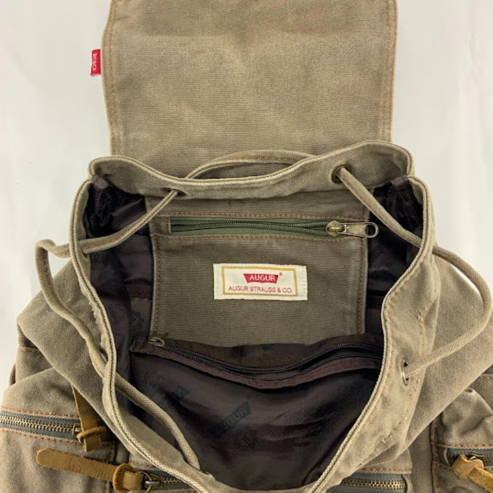Augur Strauss & Co. JANS Backpack, Canvas, Taupe with Leather Straps - Picture 2 of 5